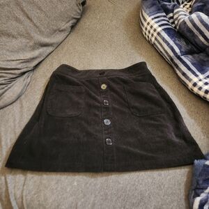 HALARA Black Corduroy Button-Front Mini Skirt with Patch Pockets